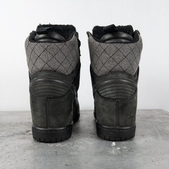 Nike Sky Hi Dunk Sneakerboot Hidden Wedge Leather Suede 6 Black Sneaker - Picture 4 of 7